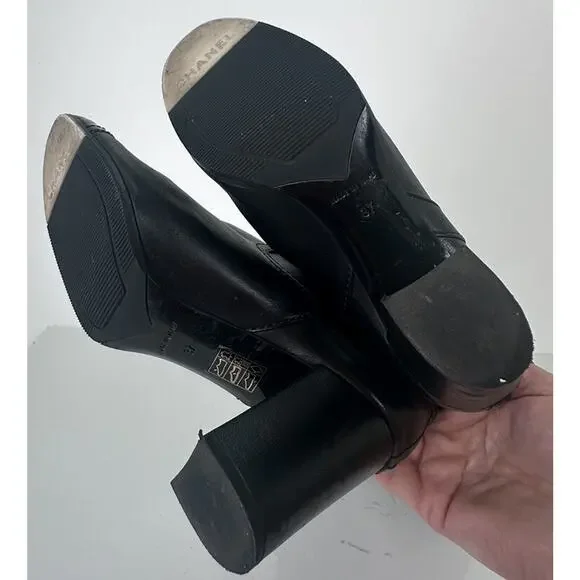 ⭐️ Chanel Black Leather Cap Toe Over The Knee Boots Sz 37 / 7 - Picture 6 of 16